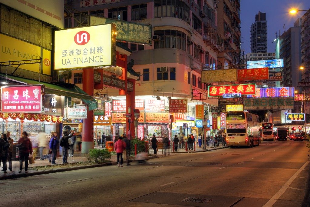 Street in chinatown filled with nean light signages