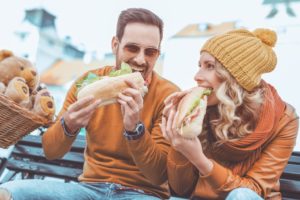 Eating a sandwich