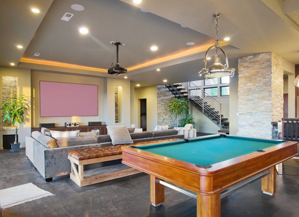 billiards table in the living room