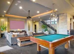 billiards table in the living room