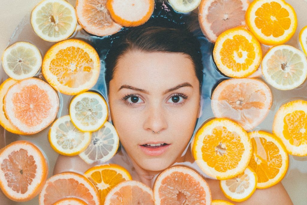 Woman doing lemon bath