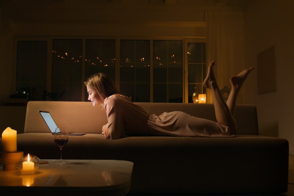 A Woman on an Online Date at Home 